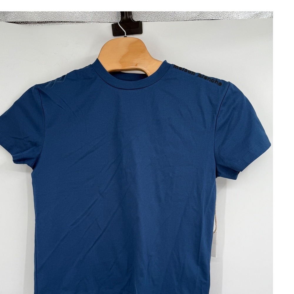 Maison Blanche All Gender Blue Spell Out Logo Embroidered T-Shirt men Sz L W- XL